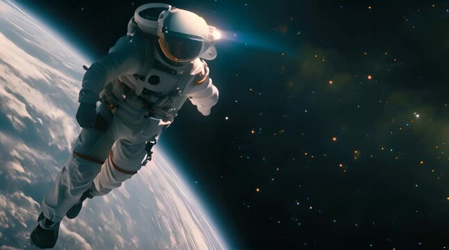 Astronaut embarking on a spacewalk against the vast, deep black backdrop of outer space