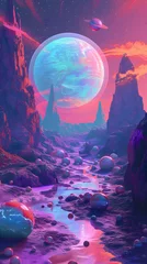Zelfklevend Fotobehang illustration of an alien landscape  © Lin_Studio