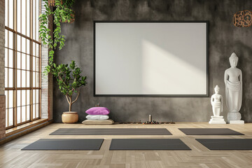 Yoga Room With Mats, Buddha Statue, and Picture Frame