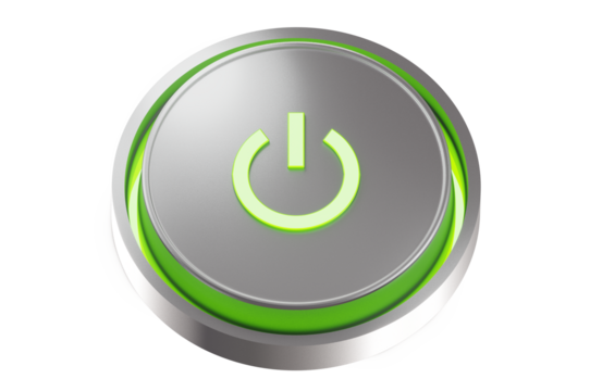 Metal round shaped button with bright neon green sign .