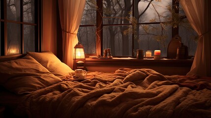 Cozy bed by window inside