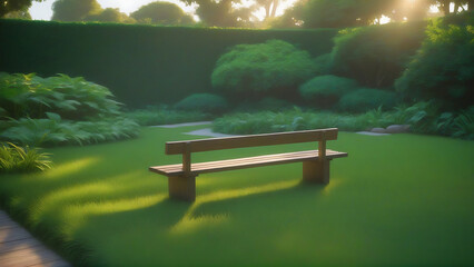 Rustic Wooden Bench Tranquility in Vibrant Garden - Generative AI