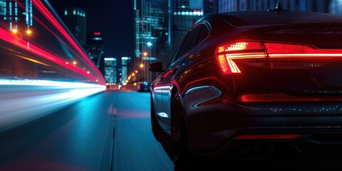 LED turn signal in the rear brake light of the car. Modern car lantern, close-up