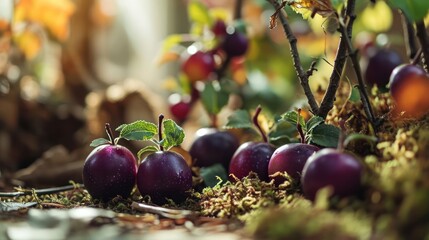 closeup photography Plum fruit, with its rich purple color and sweet shape, arranged in a orchard...