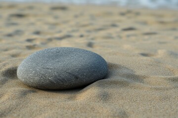Fototapeta na wymiar Perfectly round pebble, smooth texture, on a sandy beach.