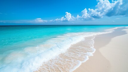 Pristine white sand beach with turquoise water background