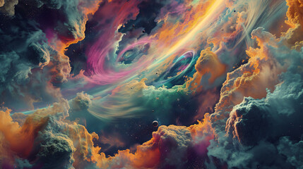 Fototapeta na wymiar Fantastical planet with swirling clouds and colors.