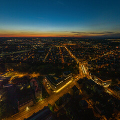 Abenddämmerung über Augsburg, Blick zum Stadtteil Oberhausen