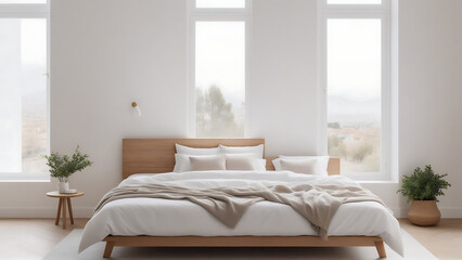 Serene Bedroom Retreat: Minimalistic Wooden Furniture by the Window