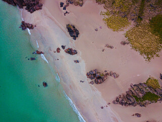 Travel in Scotland  , North Coast 500 nc500,  View of Ceannabeinne Beach near Durness on north coast of , clear and transparent blue water, Highland Region , Scotland, Uk