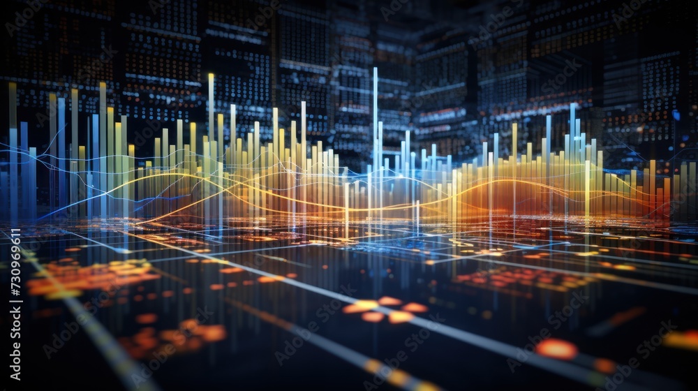 Poster representation of data analytics,charts, graphs and data driven insights emerging from a sea of info