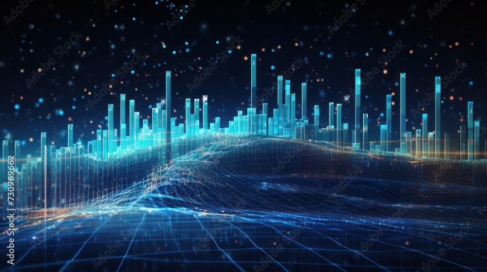 Poster representation of data analytics,charts, graphs and data driven insights emerging from a sea of info