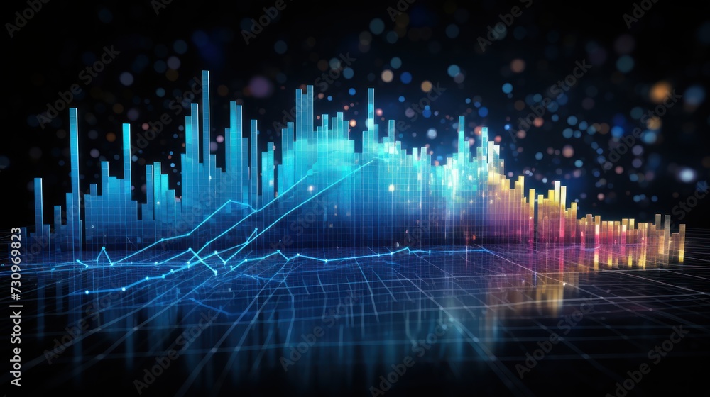 Poster representation of data analytics,charts, graphs and data driven insights emerging from a sea of info