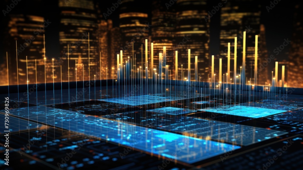 Poster representation of data analytics,charts, graphs and data driven insights emerging from a sea of info