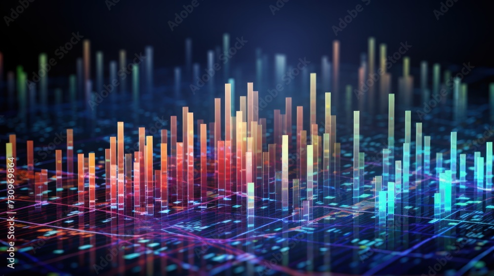 Poster representation of data analytics,charts, graphs and data driven insights emerging from a sea of info