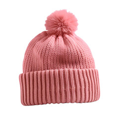 Knitted hat in pink color isolated on transparent background