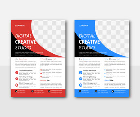 Corporate business flyer template design set with red, blue, red and blue color. Abstract geometric background, modern publication poster magazine, layout in A4 size