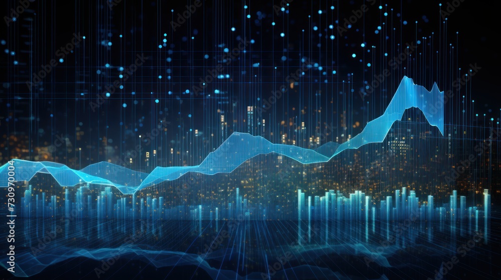 Poster representation of data analytics,charts, graphs and data driven insights emerging from a sea of info