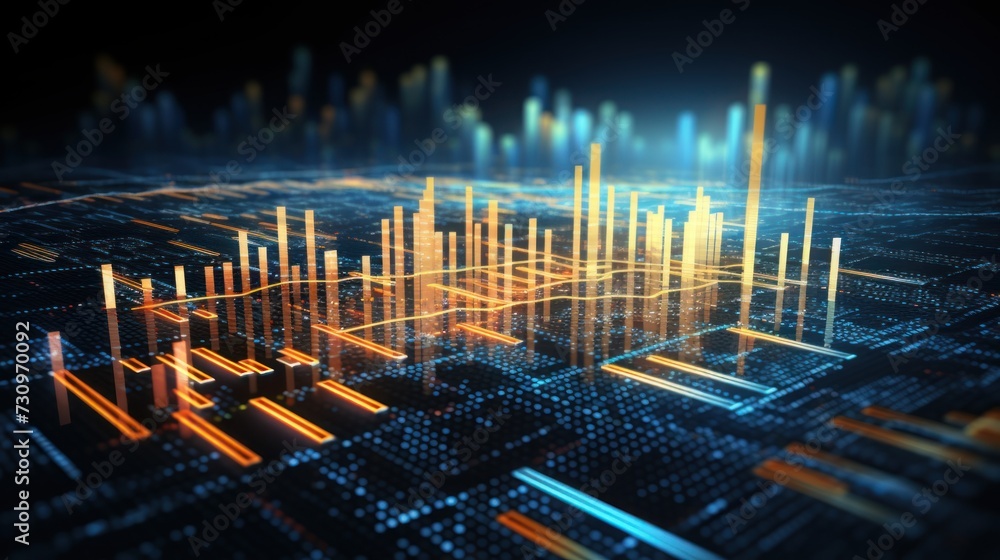 Poster representation of data analytics,charts, graphs and data driven insights emerging from a sea of info