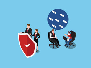 Data protection Concept for social media 3d isometric vector illustration