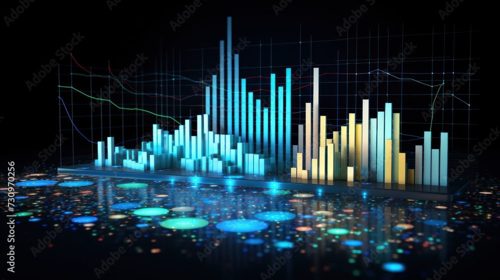 Poster representation of data analytics,charts, graphs and data driven insights emerging from a sea of info