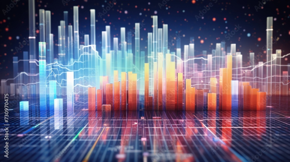 Poster representation of data analytics,charts, graphs and data driven insights emerging from a sea of info