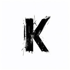 The letter K is black with ink smudges on a white background.