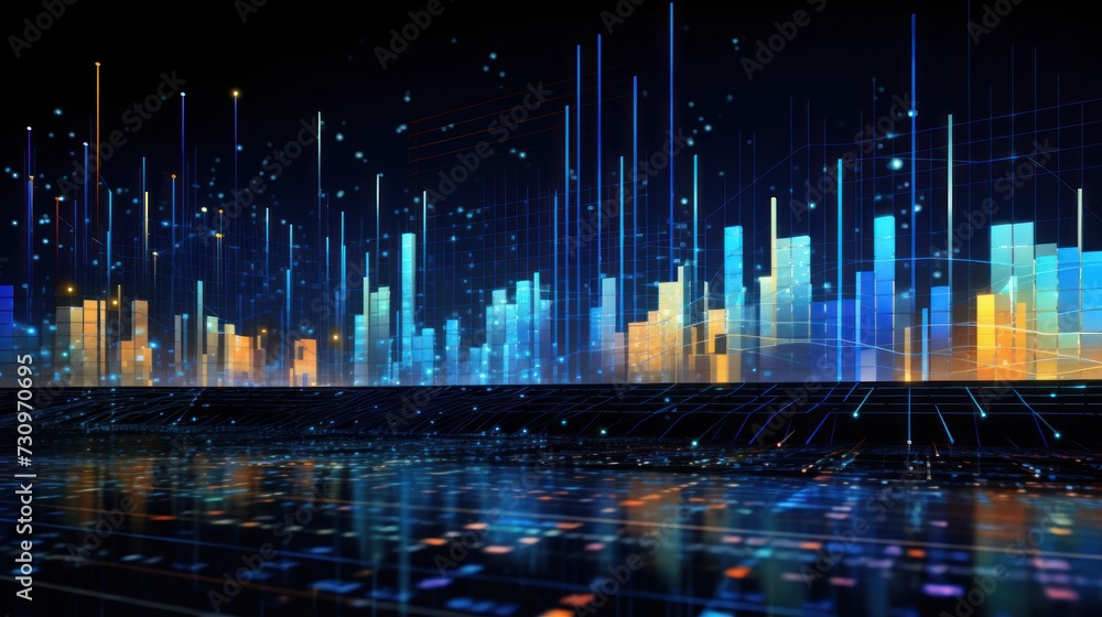 Poster representation of data analytics,charts, graphs and data driven insights emerging from a sea of info