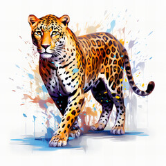 Fototapeta premium Vibrant Abstract Artistic Jaguar Illustration with Color Splashes - Exotic Wildlife Concept Design