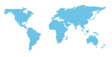 A simplified blue world map vector illustration with clear outlines of continents on a plain background - obrazy, fototapety, plakaty