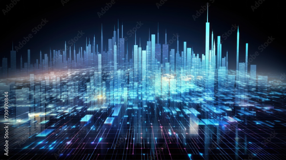 Poster representation of data analytics,charts, graphs and data driven insights emerging from a sea of info