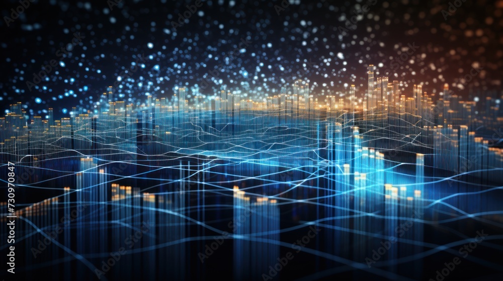 Poster representation of data analytics,charts, graphs and data driven insights emerging from a sea of info