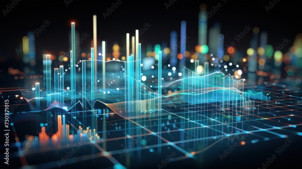 Aufkleber representation of data analytics,charts, graphs and data driven insights emerging from a sea of info