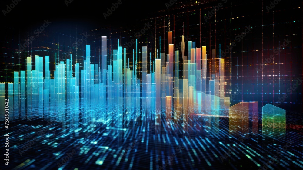 Poster representation of data analytics,charts, graphs and data driven insights emerging from a sea of info