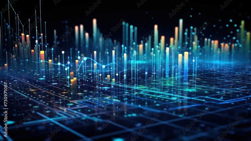 Poster representation of data analytics,charts, graphs and data driven insights emerging from a sea of info