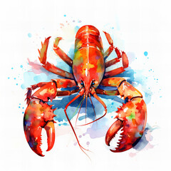 Vibrant Watercolor Lobster Illustration - Marine Life Artistic Impression with Colorful Splashes and Seafood Theme