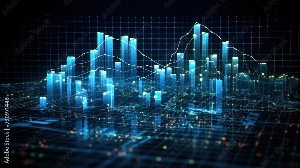 Poster representation of data analytics,charts, graphs and data driven insights emerging from a sea of info