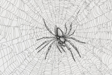 Obraz premium Hand drawn black and white illustration spyders and web. Generative Ai