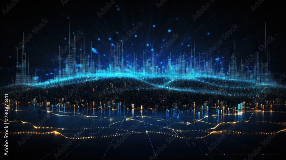 Poster representation of data analytics,charts, graphs and data driven insights emerging from a sea of info