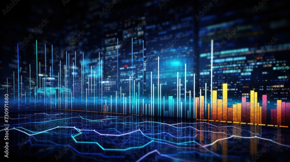 Poster representation of data analytics,charts, graphs and data driven insights emerging from a sea of info