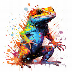 Vibrant Watercolor Splatter Art Style Frog with Vivid Colors and Dynamic Paint Drips for Creative and Modern Illustration Backgrounds