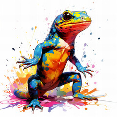 Vibrant Watercolor Splashed Frog Illustration - Creative Wildlife Art for Modern Design and Colorful Concepts