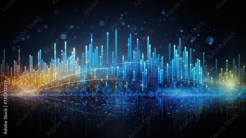 Poster representation of data analytics,charts, graphs and data driven insights emerging from a sea of info