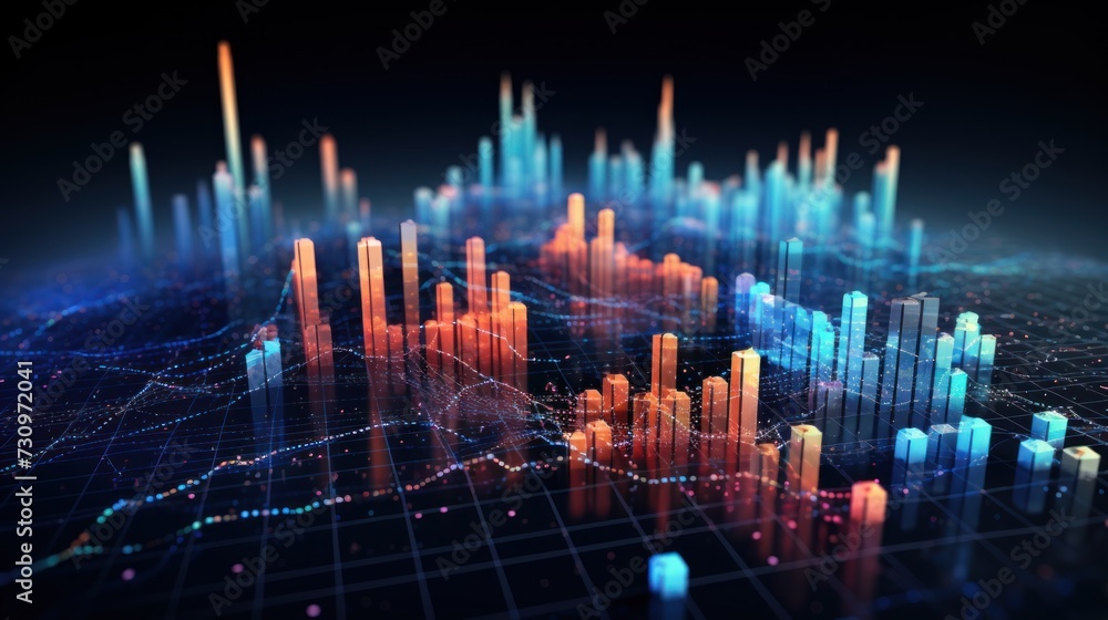 Poster representation of data analytics,charts, graphs and data driven insights emerging from a sea of info