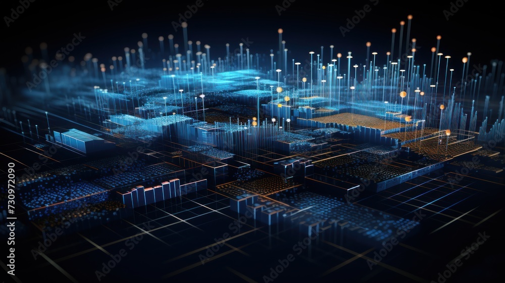Poster representation of data analytics,charts, graphs and data driven insights emerging from a sea of info