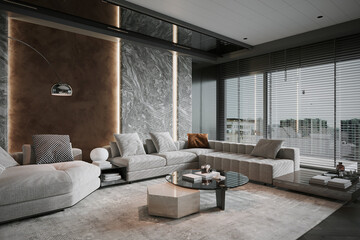 Contemporary lounge area with a large modular sofa.