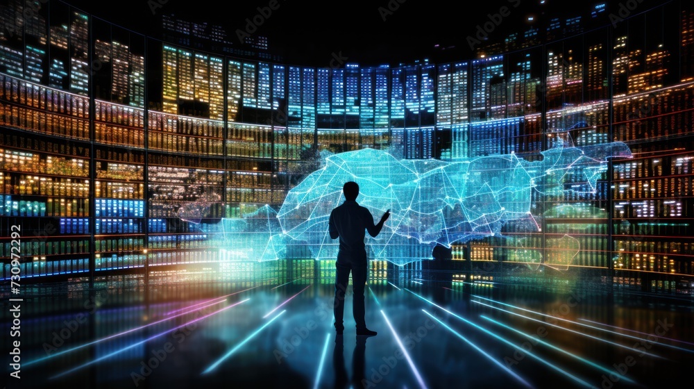 Poster representation of data analytics,charts, graphs and data driven insights emerging from a sea of info