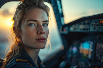 Naklejka premium Empowering Vision: Woman Pilot Conquering Skies