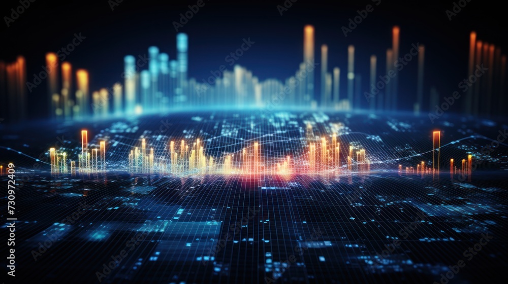 Poster representation of data analytics,charts, graphs and data driven insights emerging from a sea of info
