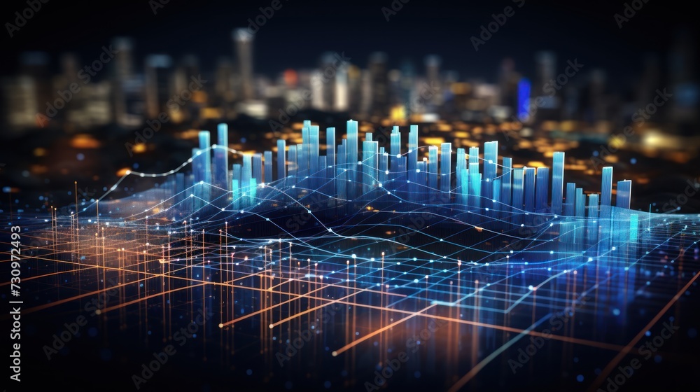 Poster representation of data analytics,charts, graphs and data driven insights emerging from a sea of info
